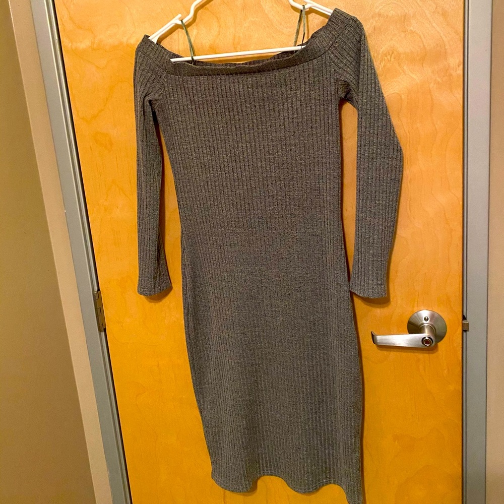 Off the shoulder gray lightweight sweater dress